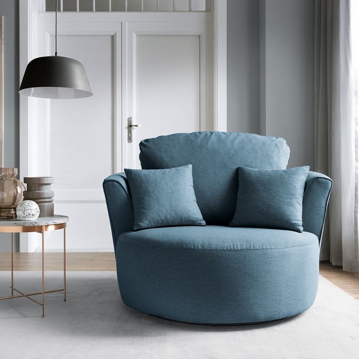 DARCIE Linen Swivel Chair - Teal