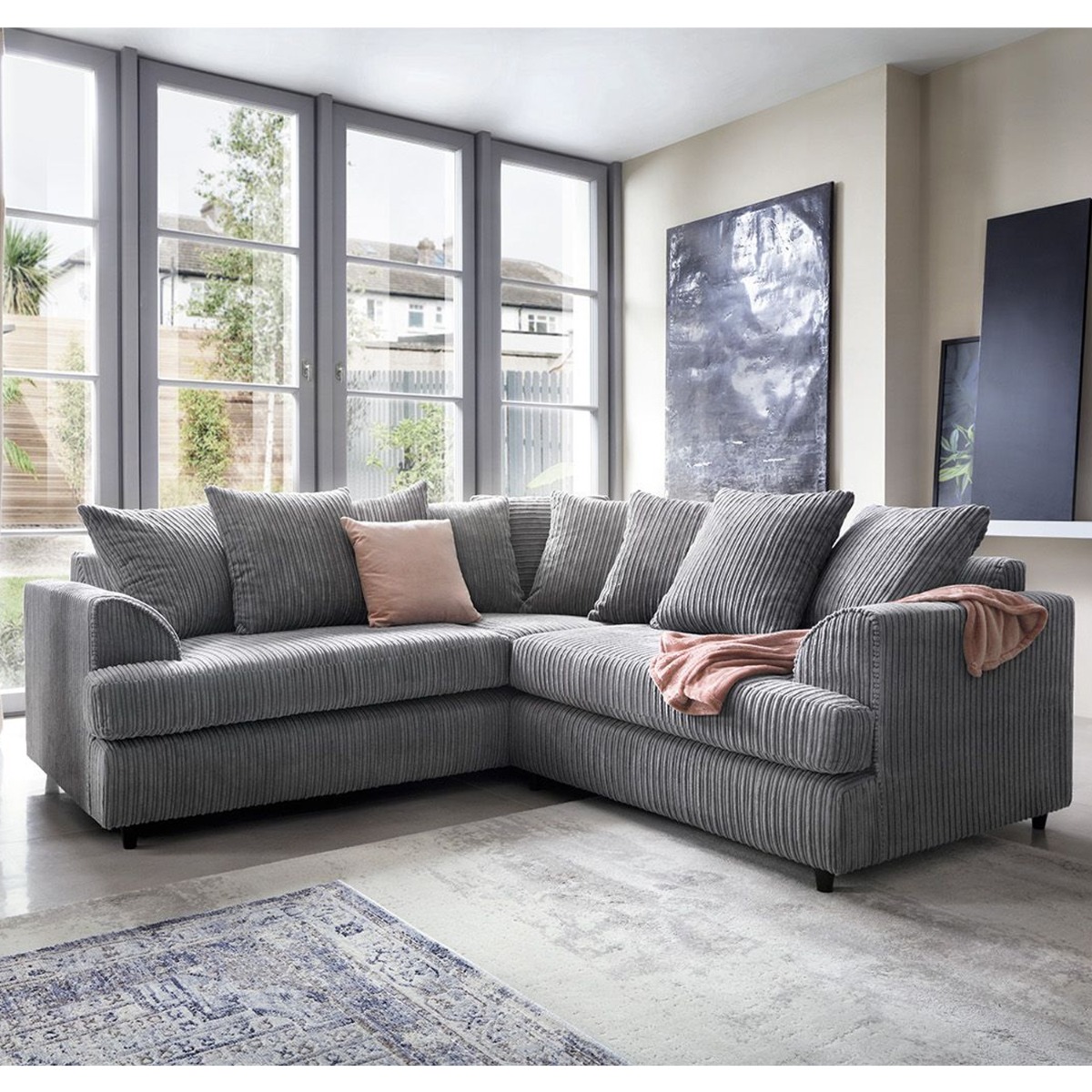 FERGASSON Jumbo Cord 4 Seater L Shaped Scatterback Corner Sofa - Grey
