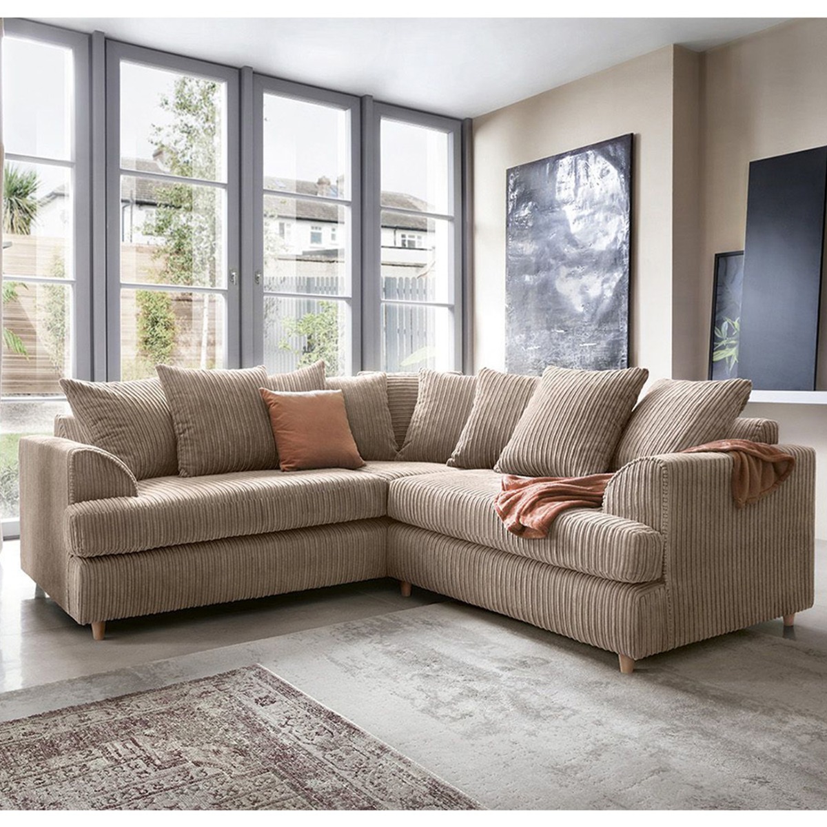 FERGASSON Jumbo Cord 4 Seater L Shaped Scatterback Corner Sofa - Brown