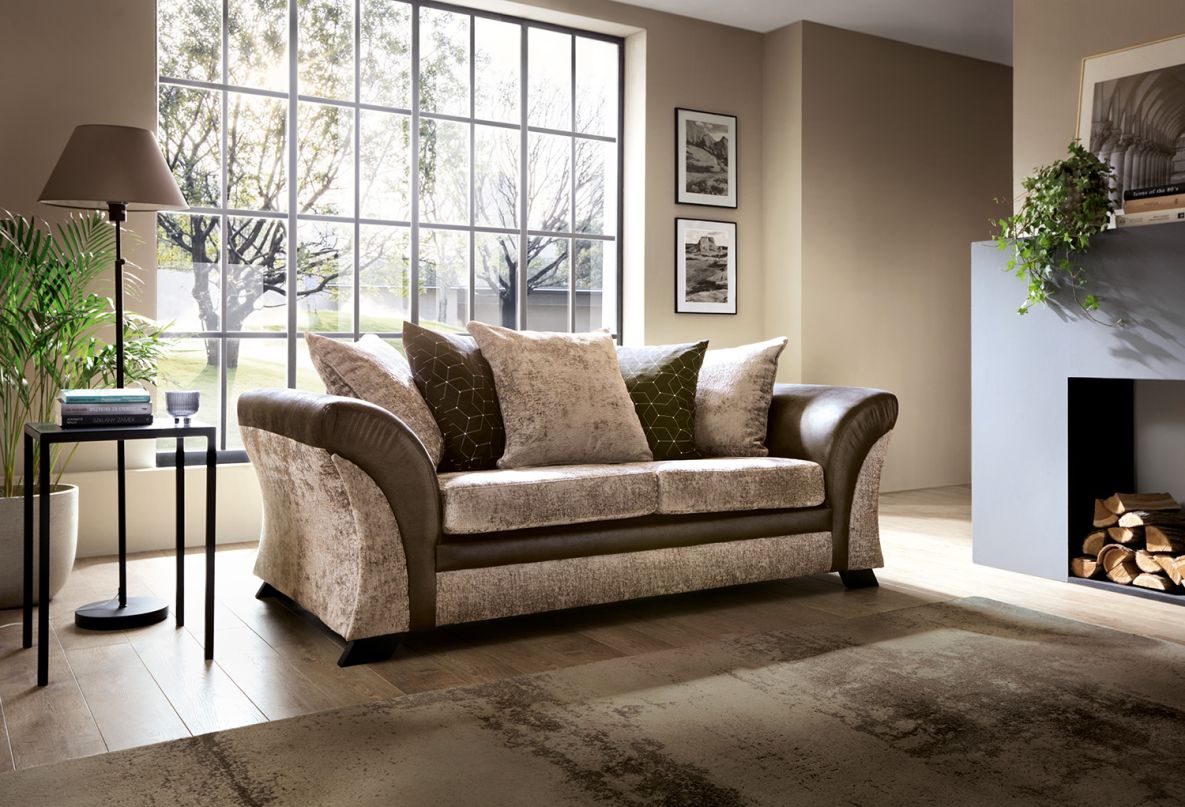 Faro Modern Style Crushed Chenille Fabric 3 Seater Sofa - Brown