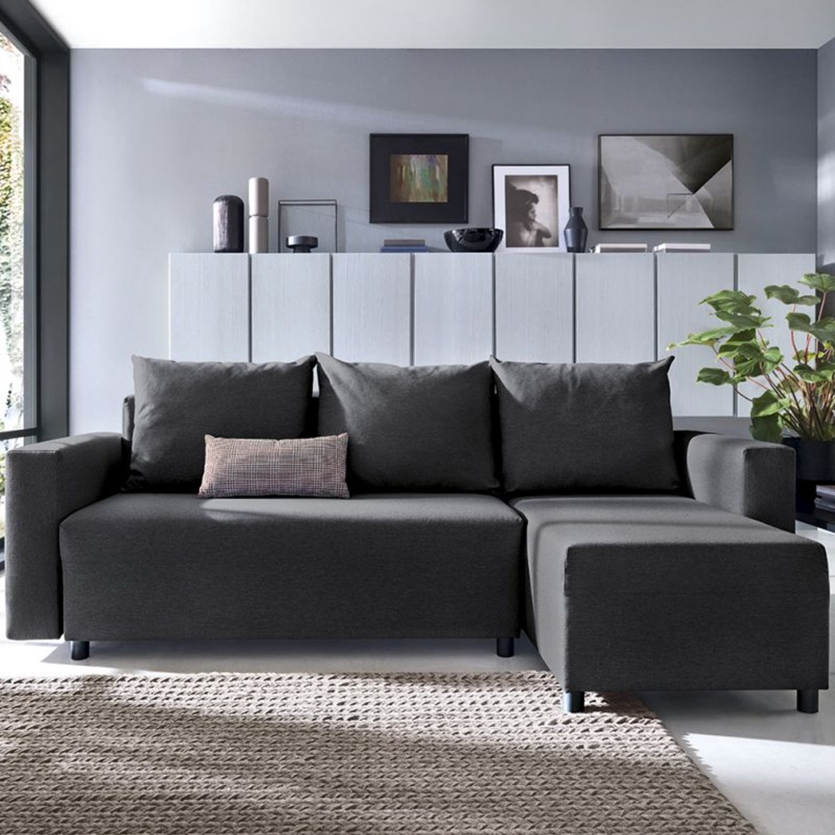 OSLLO Fabric 4 Seater L Shaped - Right Hand Facing Corner Sofa - BLACK