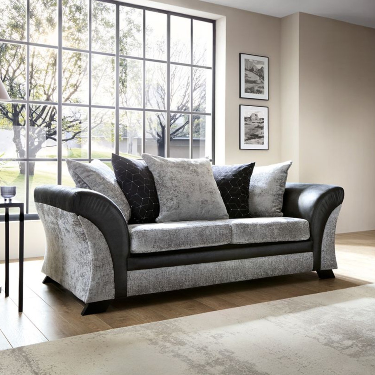 Faro Modern Style Crushed Chenille Fabric 3 Seater Sofa - Black