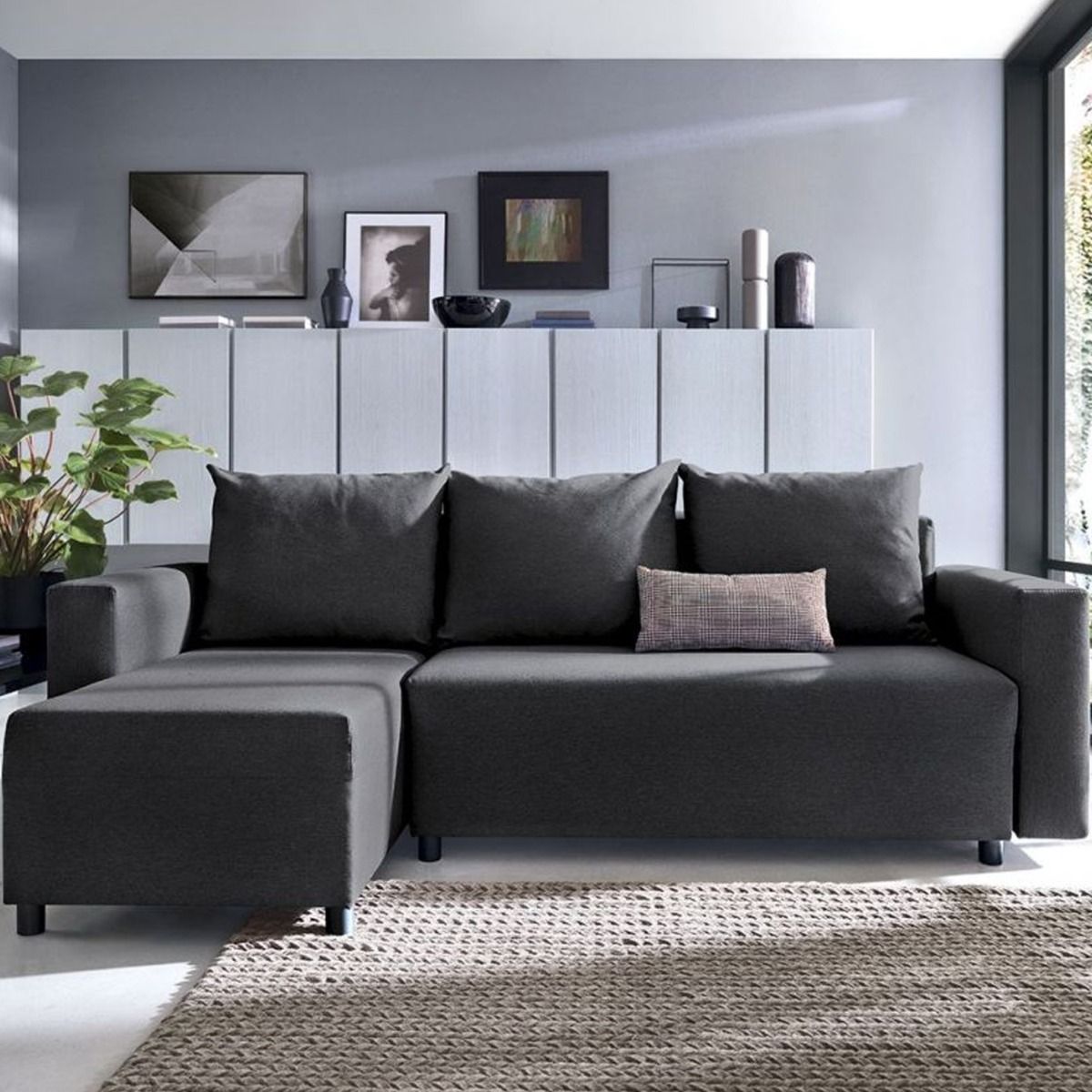 OSLLO Fabric 4 Seater L Shaped - Left Hand Facing Corner Sofa - BLACK