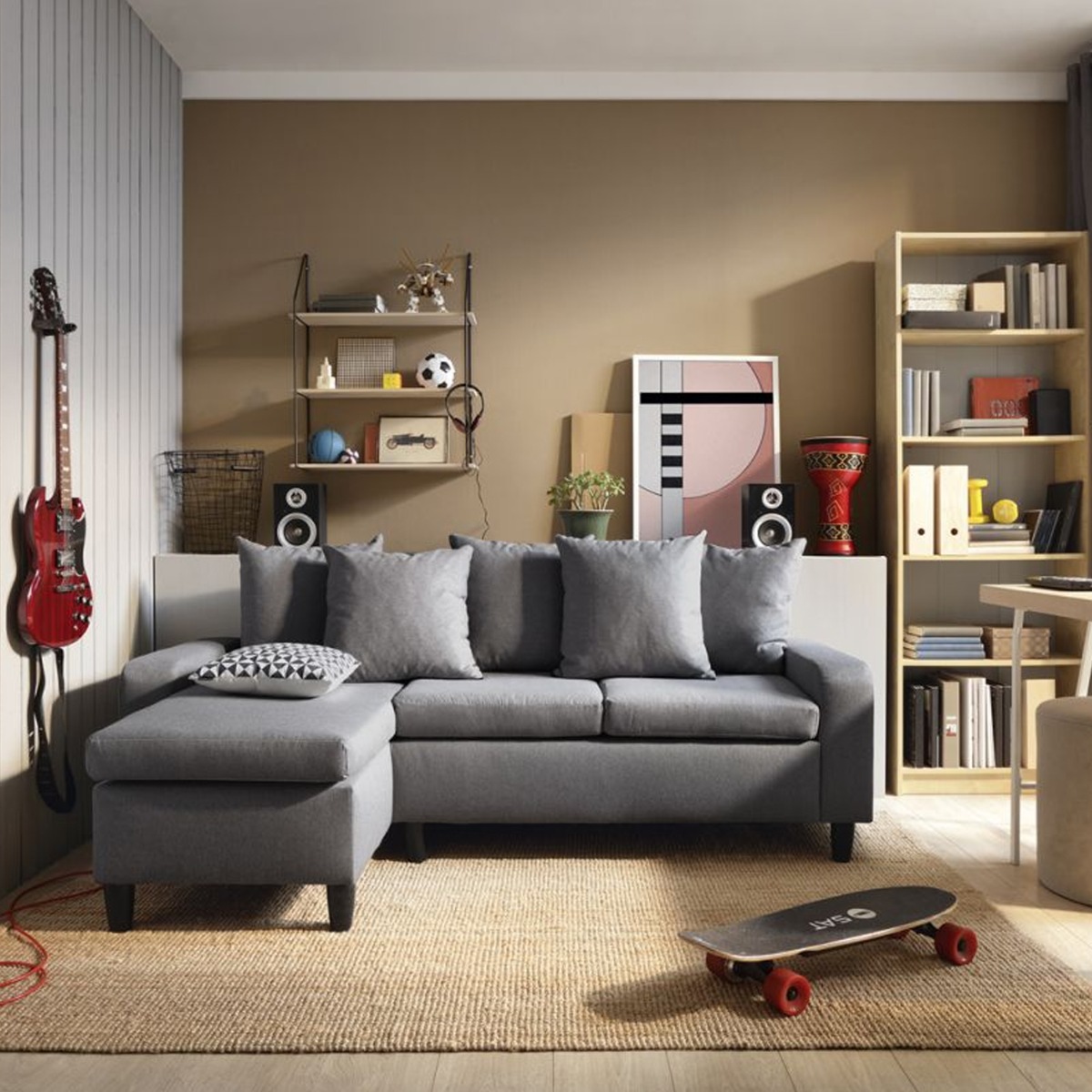 NEPAL Fabric 4 Seater L Shaped - Left Hand Facing Corner Sofa - Dark Grey