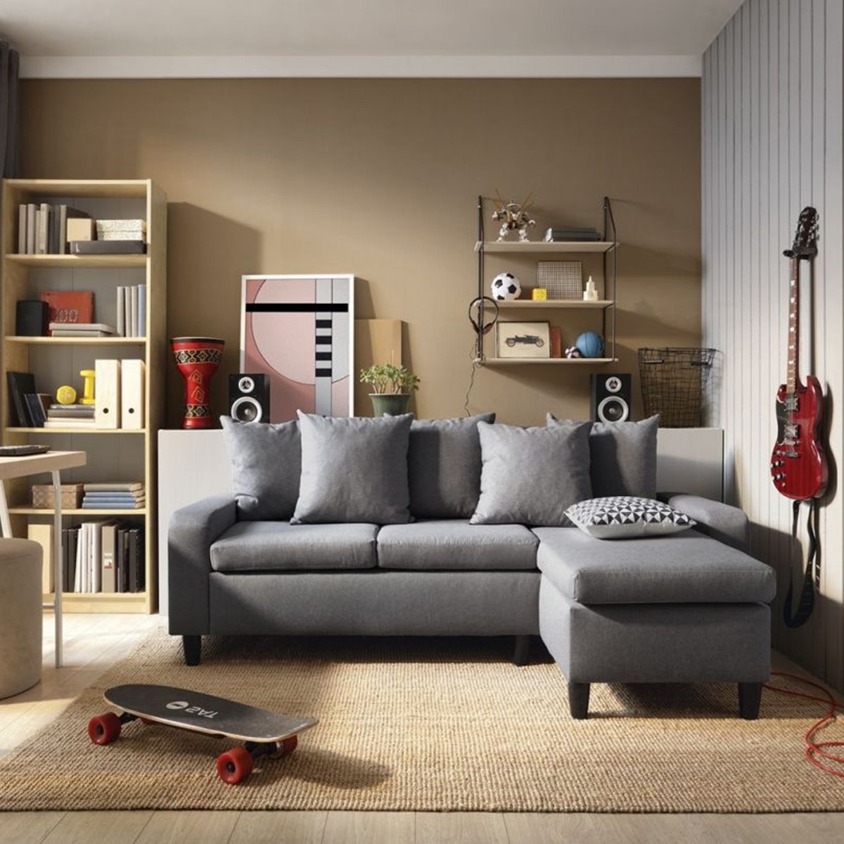 NEPAL Fabric 4 Seater L Shaped - Right Hand Facing Corner Sofa - Dark Grey
