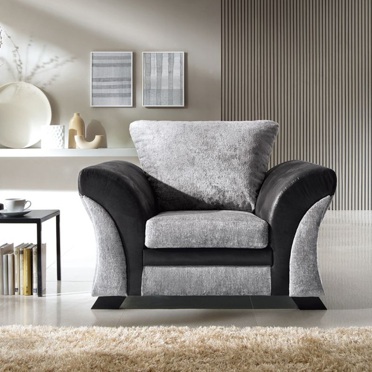 Faro Modern Style Crushed Chenille Fabric Armchair - Black