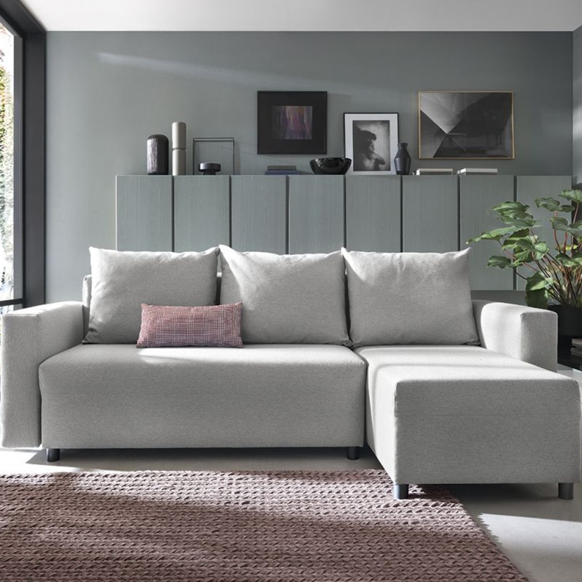 OSLLO Fabric 4 Seater L Shaped - Right Hand Facing Corner Sofa - Light Grey