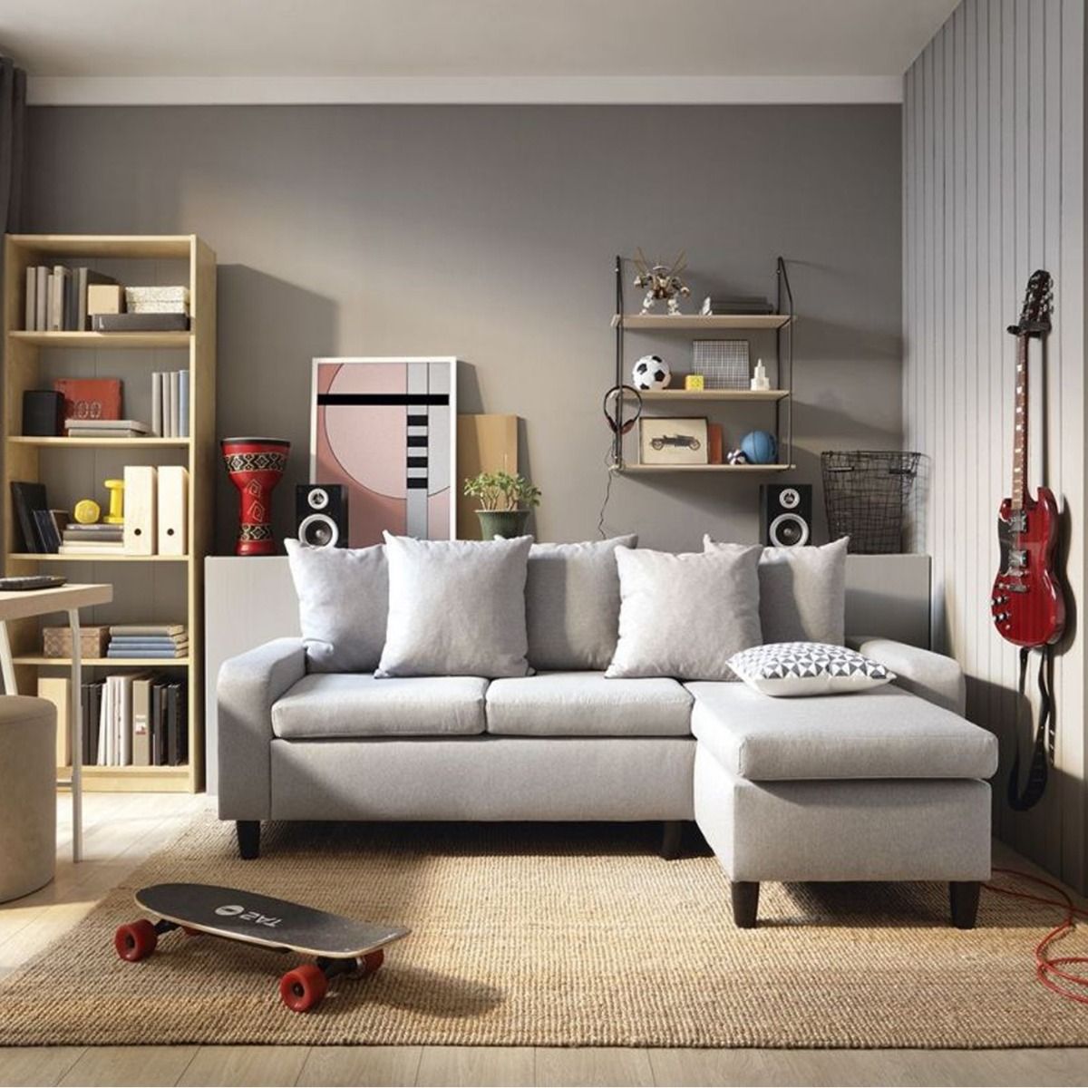 NEPAL Fabric 4 Seater L Shaped - Right Hand Facing Corner Sofa - Light Grey