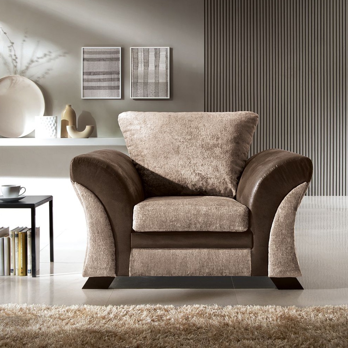 Faro Modern Style Crushed Chenille Fabric Armchair - Brown