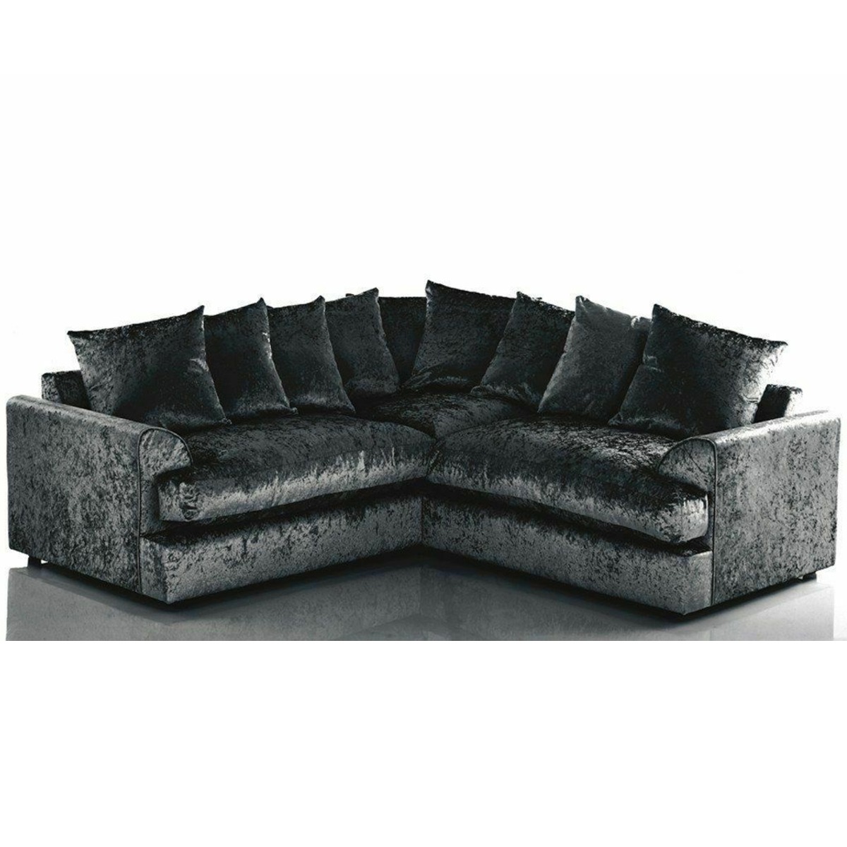CRISP Crushed Velvet 5 Seater Scatterback Corner Sofa - L Shaped - Black
