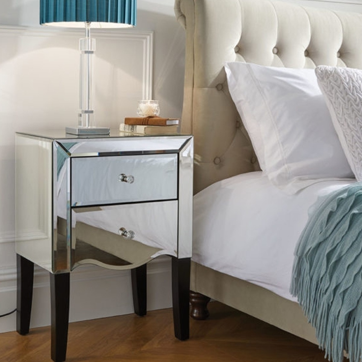 Bedside Table - BIRLEA 2 Drawer Nightstand Mirro Red 48cm