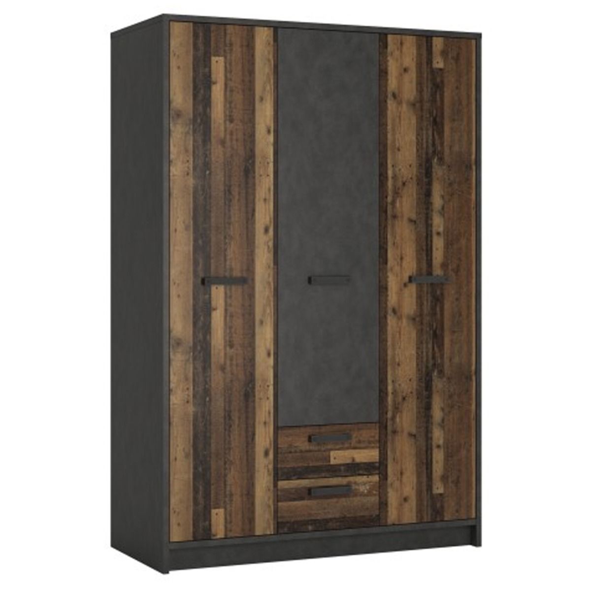 ROMANIA 3 Door Wardrobe with 2 Drawers Walnut and Grey - 128cm