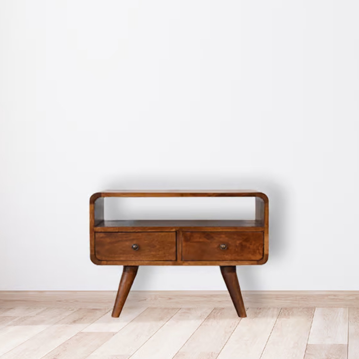 Nordic Style Legs TV Stand with 2 Curved Drawers - Chestnut