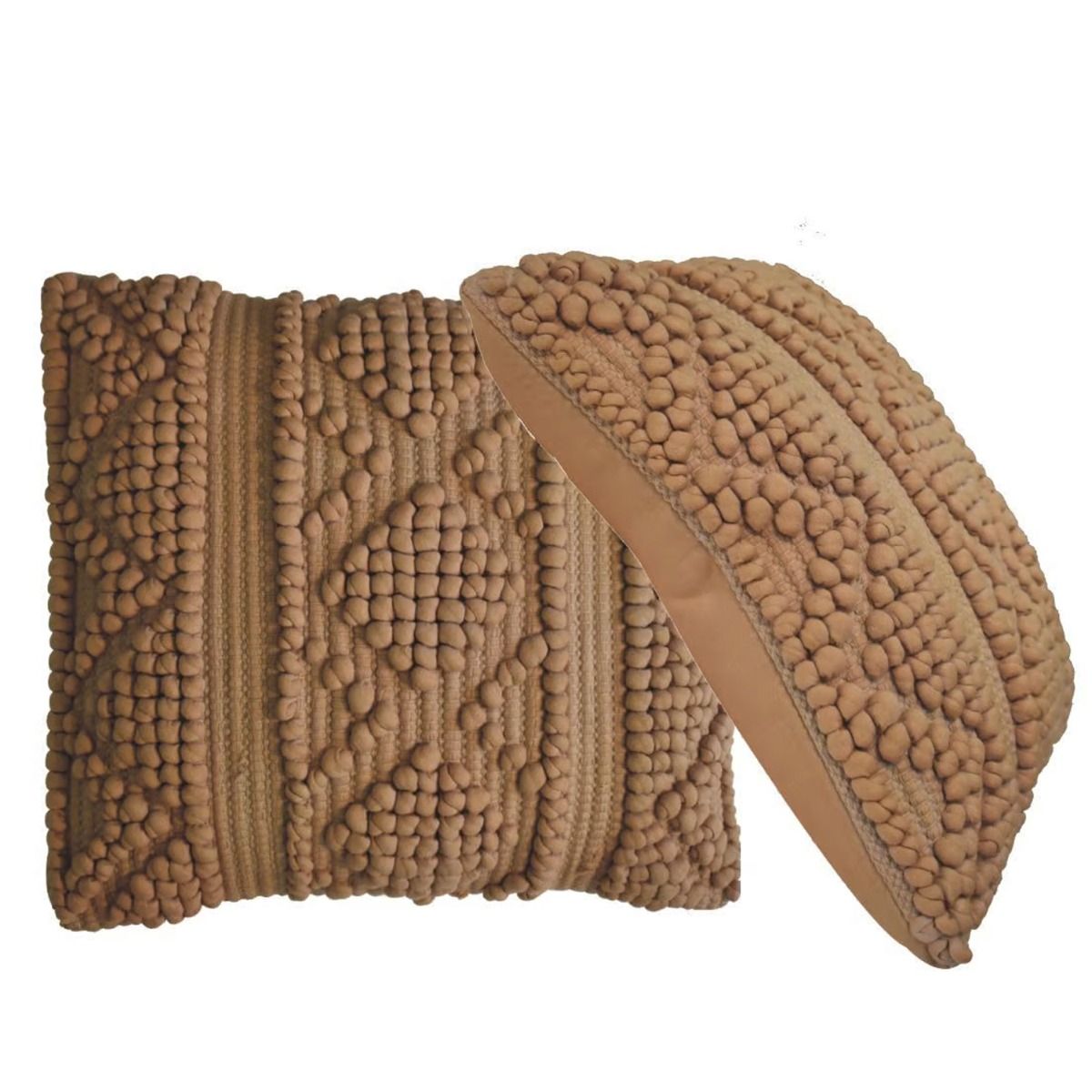 2Pc Classy Woven Patterned Design Cotton Blended Cushion - Coffee