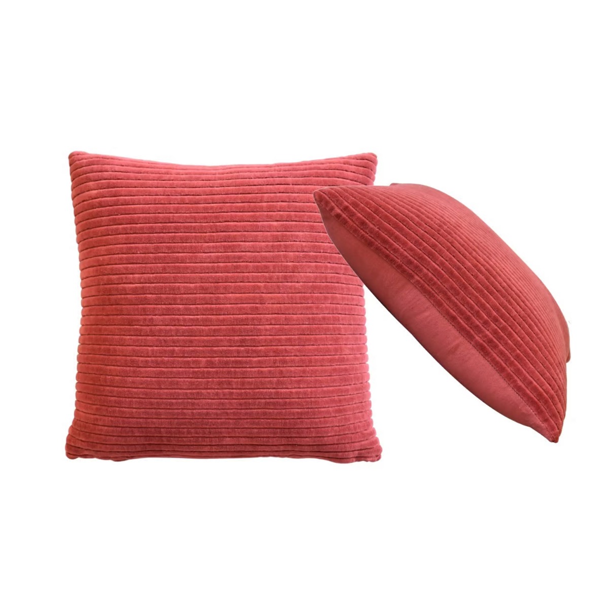 2 Pcs Ribbed Style Cotton Velvet Cushion - Red
