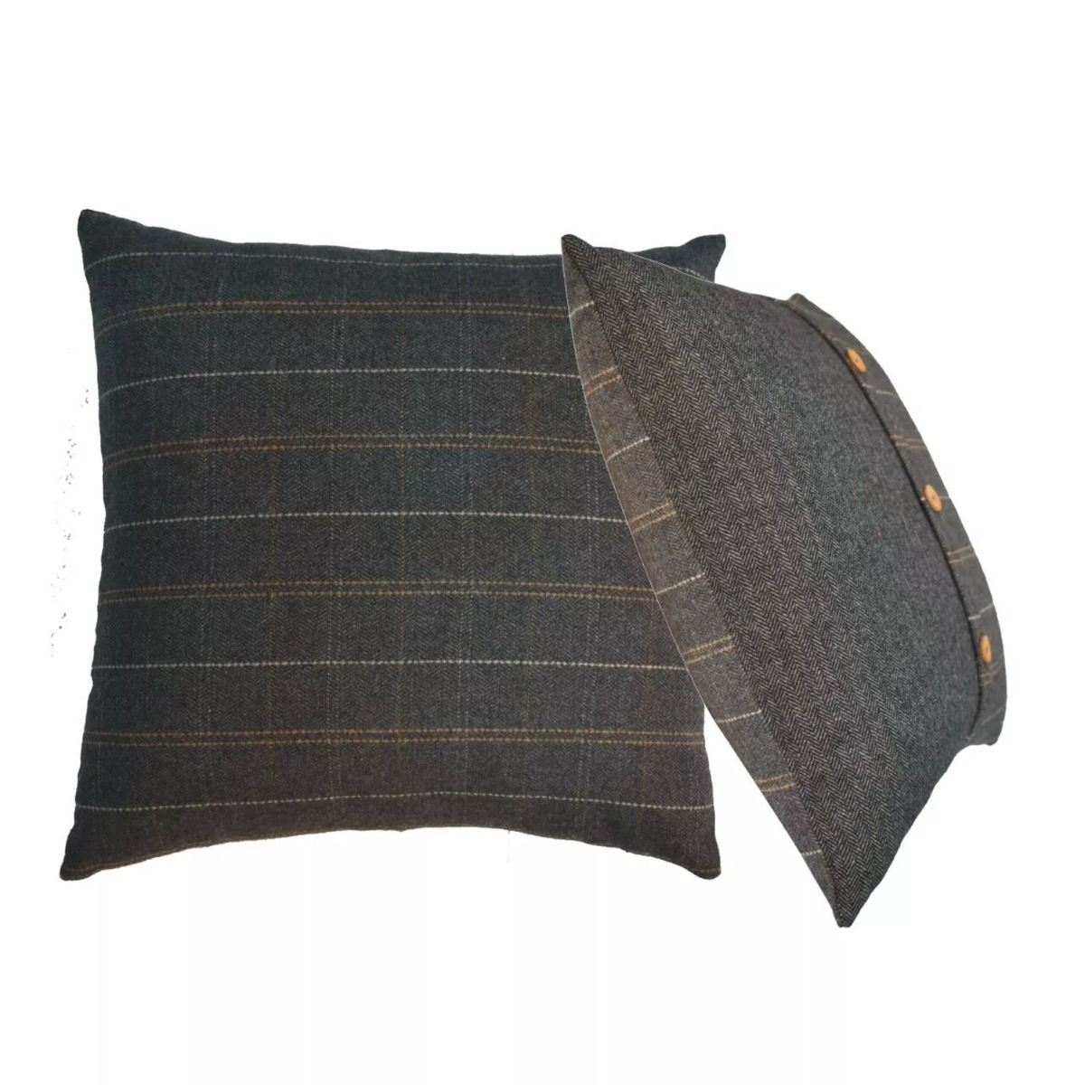 2Pcs Quinn Cushion Pewter & Black Tweed