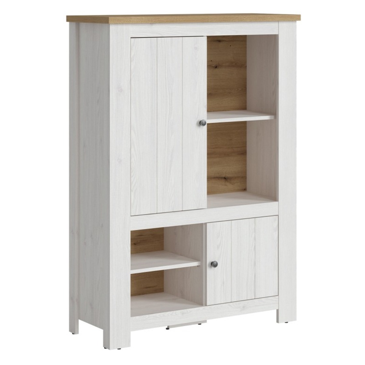 2 Door Display Cabinet with 4 Shelves - White and Oak
