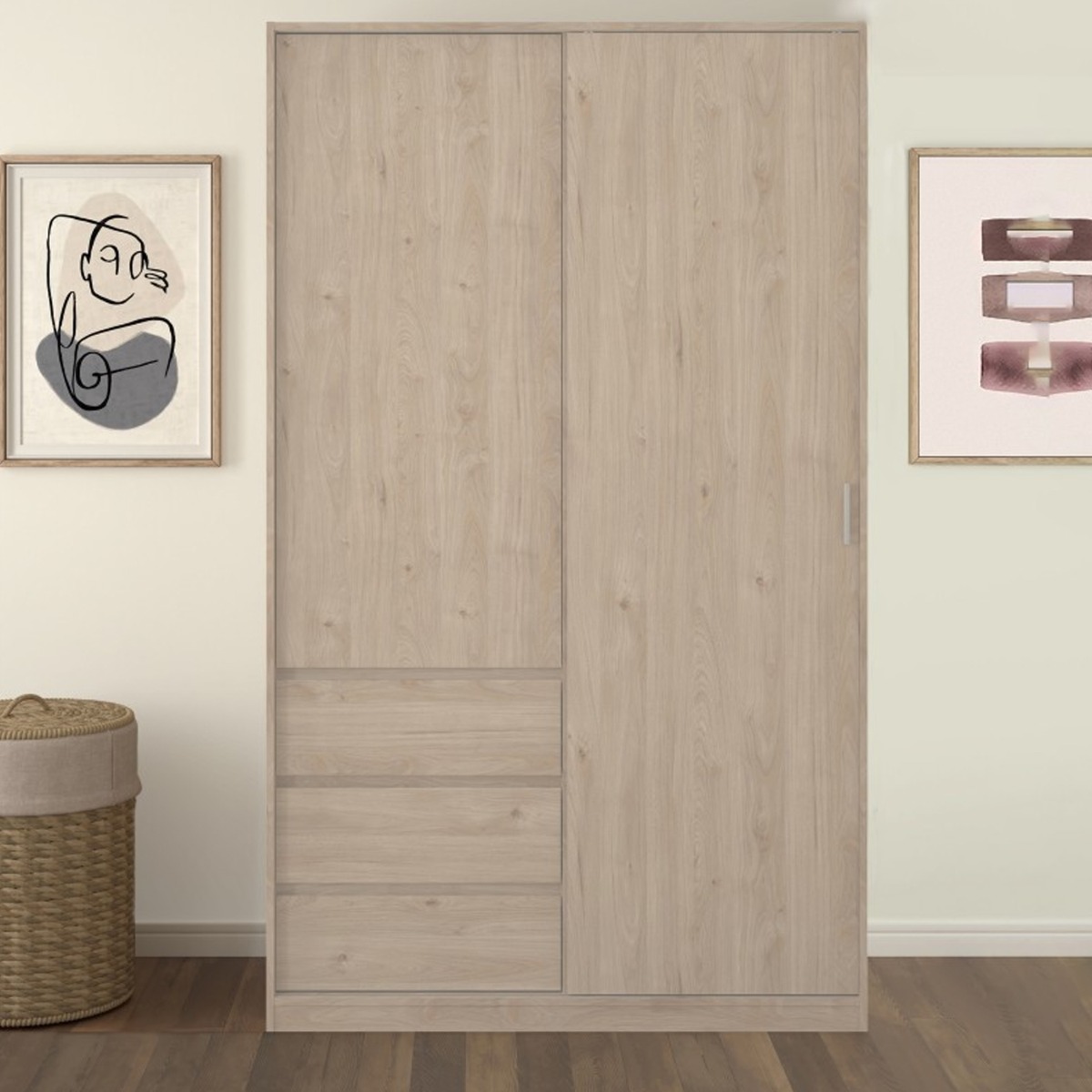 NANAIMO 2 Door Sliding Wardrobe Oak - 118.5cm