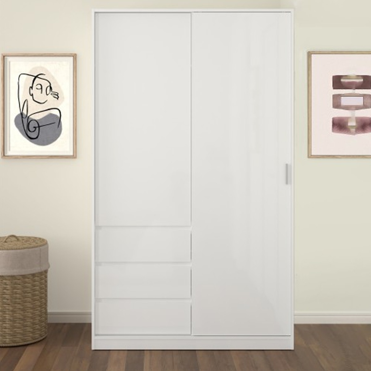 NANAIMO 2 Door Sliding Wardrobe White High Gloss - 118.5cm