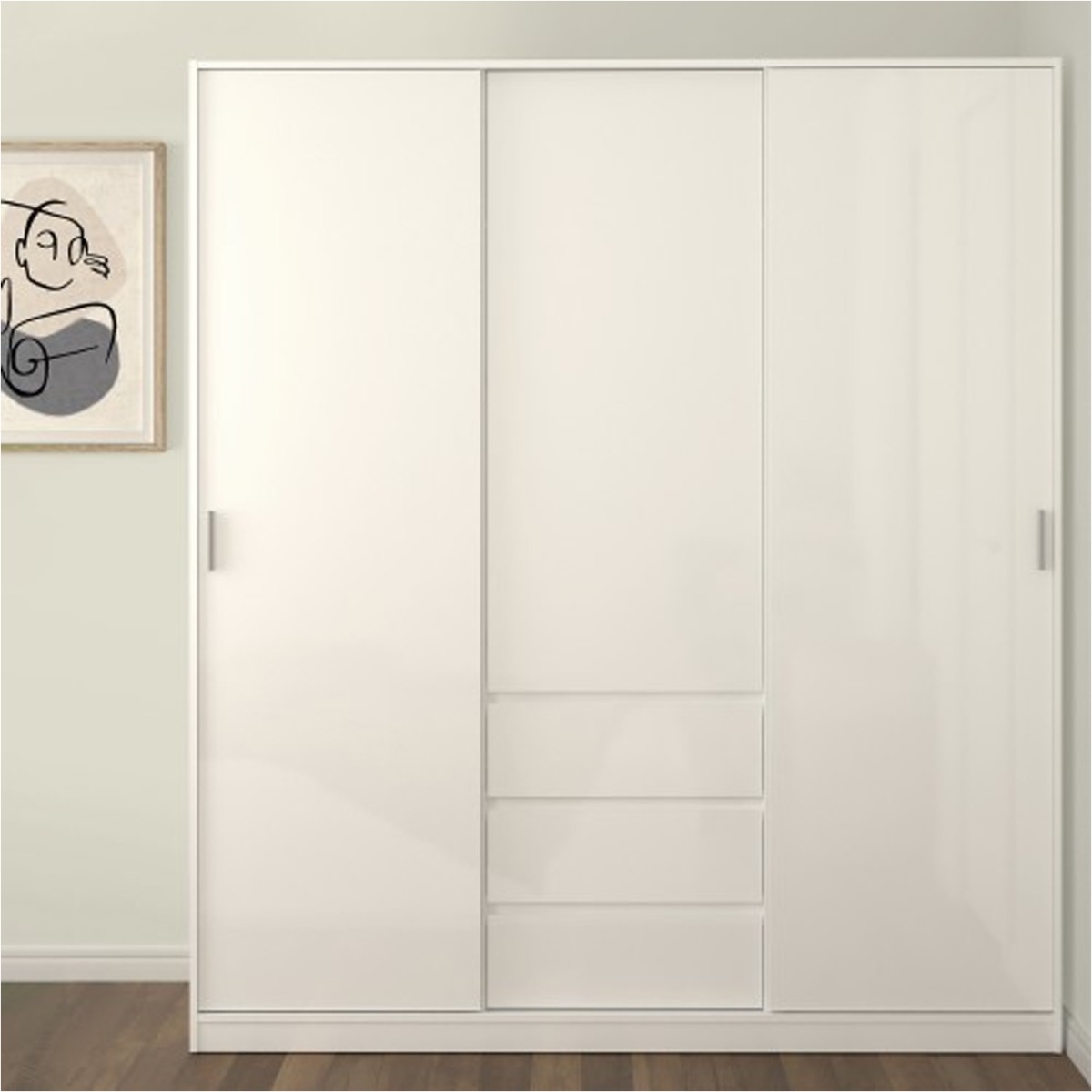 NANAIMO 3 Door Sliding Wardrobe White High Gloss - 177cm