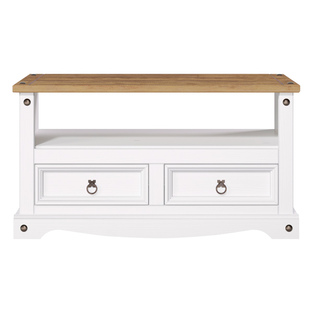 Classic Design 2 Drawers TV Table - White with Antique Wax