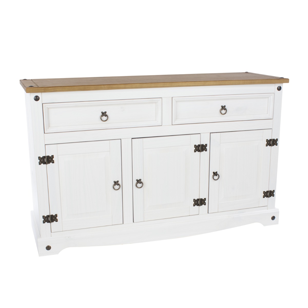 Classic Design Antique Wax 3 Door Medium Sideboard with 2 Drawers - White