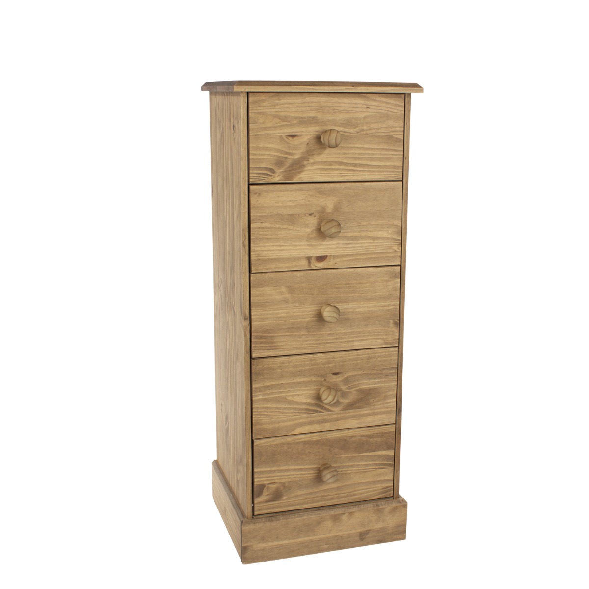 CLARA Pine Finish Chest of Drawers - Tallboy, Medium-sized, 5 Drawers