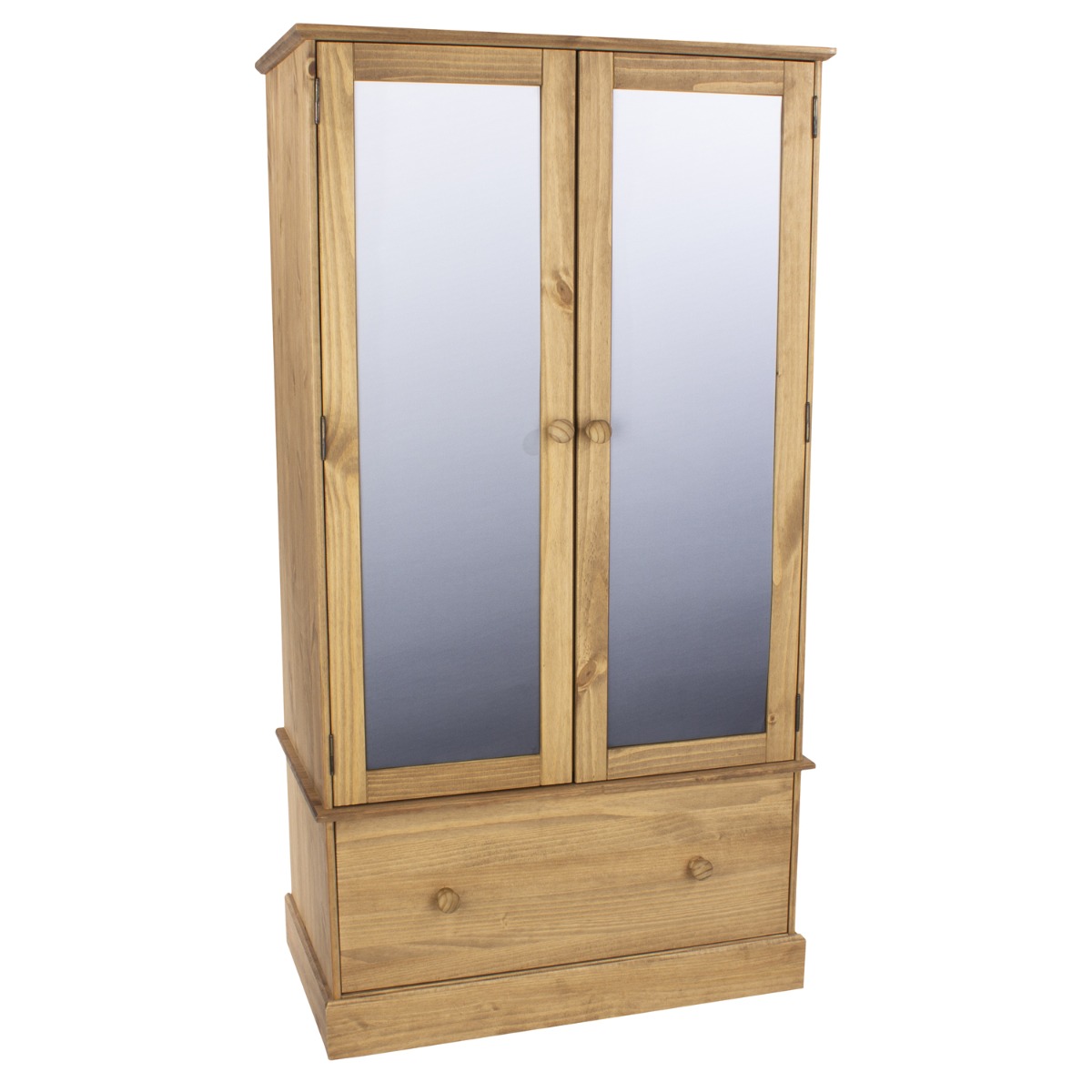 CLARA 2 Door Mirrored Wardrobe with 1 Drawer Pine - 100cm