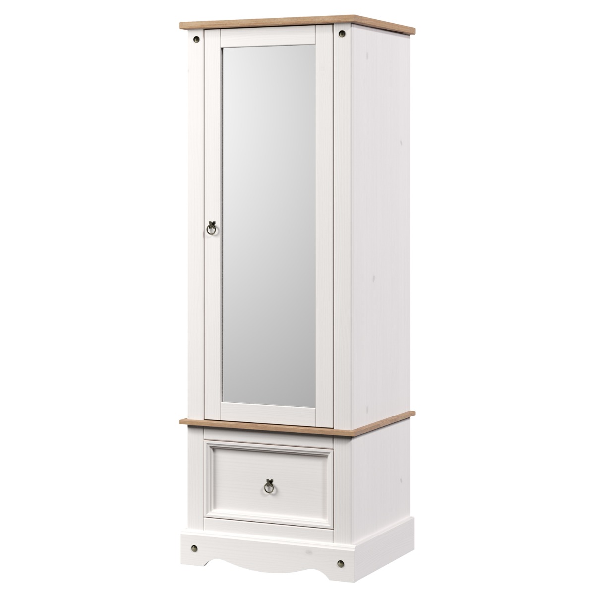 Classic Design Mirrored Door Armoire with Drawer - White with Antique Wax