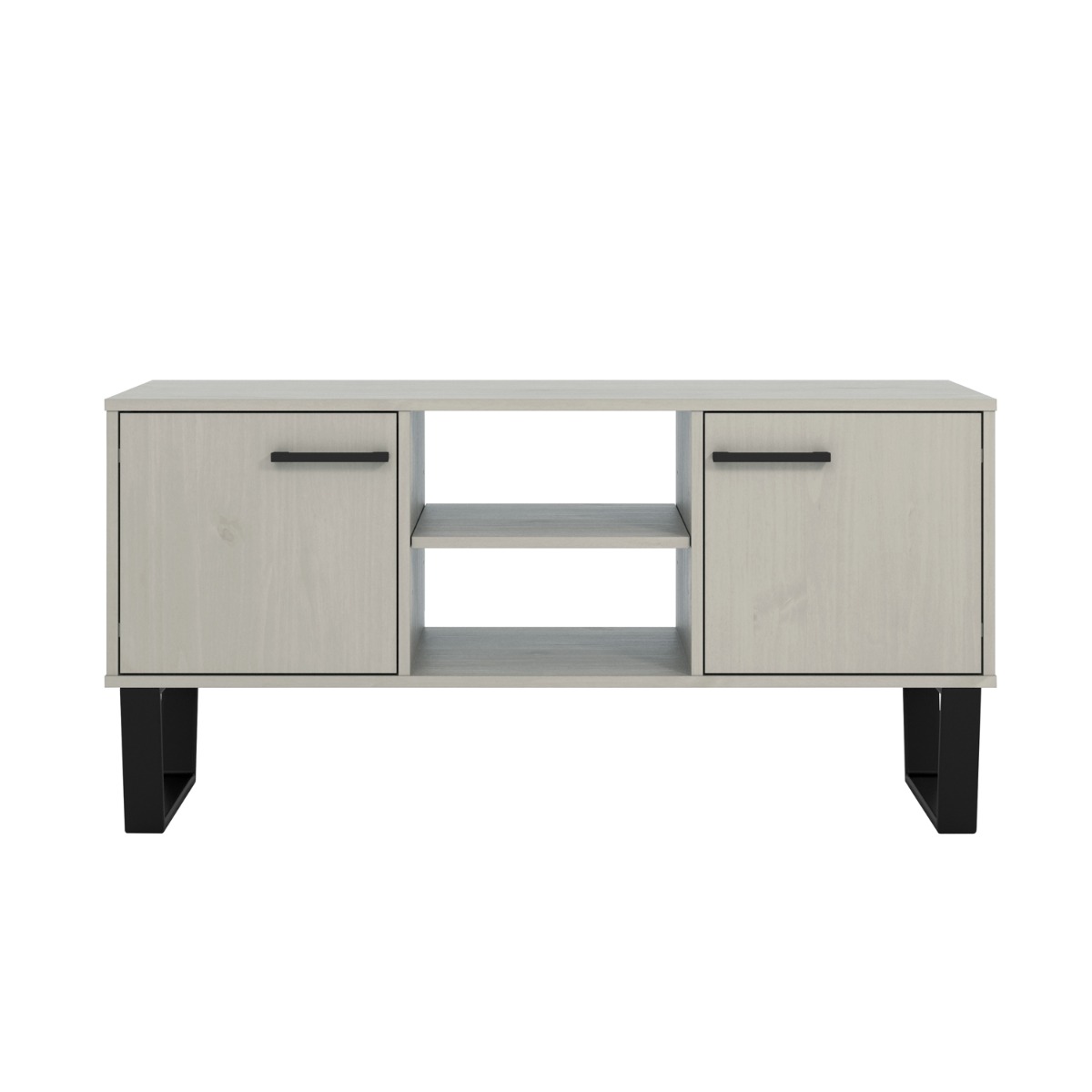Texas Black Metal Frame 2 Door Flat Screen TV Unit - Grey Waxed Pine