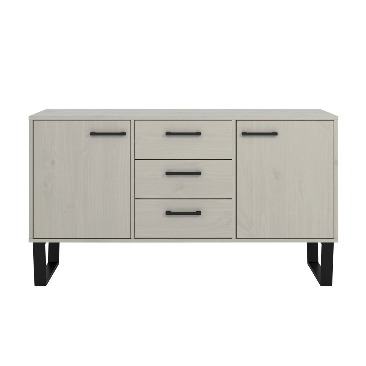 Texas Black Metal Frame Medium Sideboard with 2 Door and 3 Drawers - Grey Waxed Pine