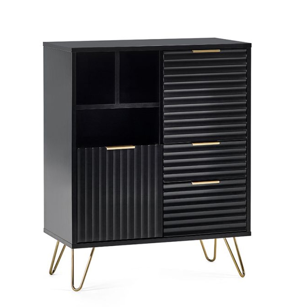 Golden Legs Murano 2 Doors Sideboard with 2 Drawers - Matte Black
