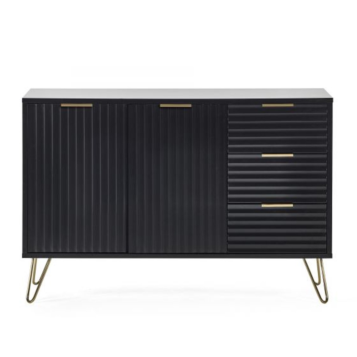 Golden Legs Murano 3 Drawers Large Sideboard with 2 Doors - Matte Black