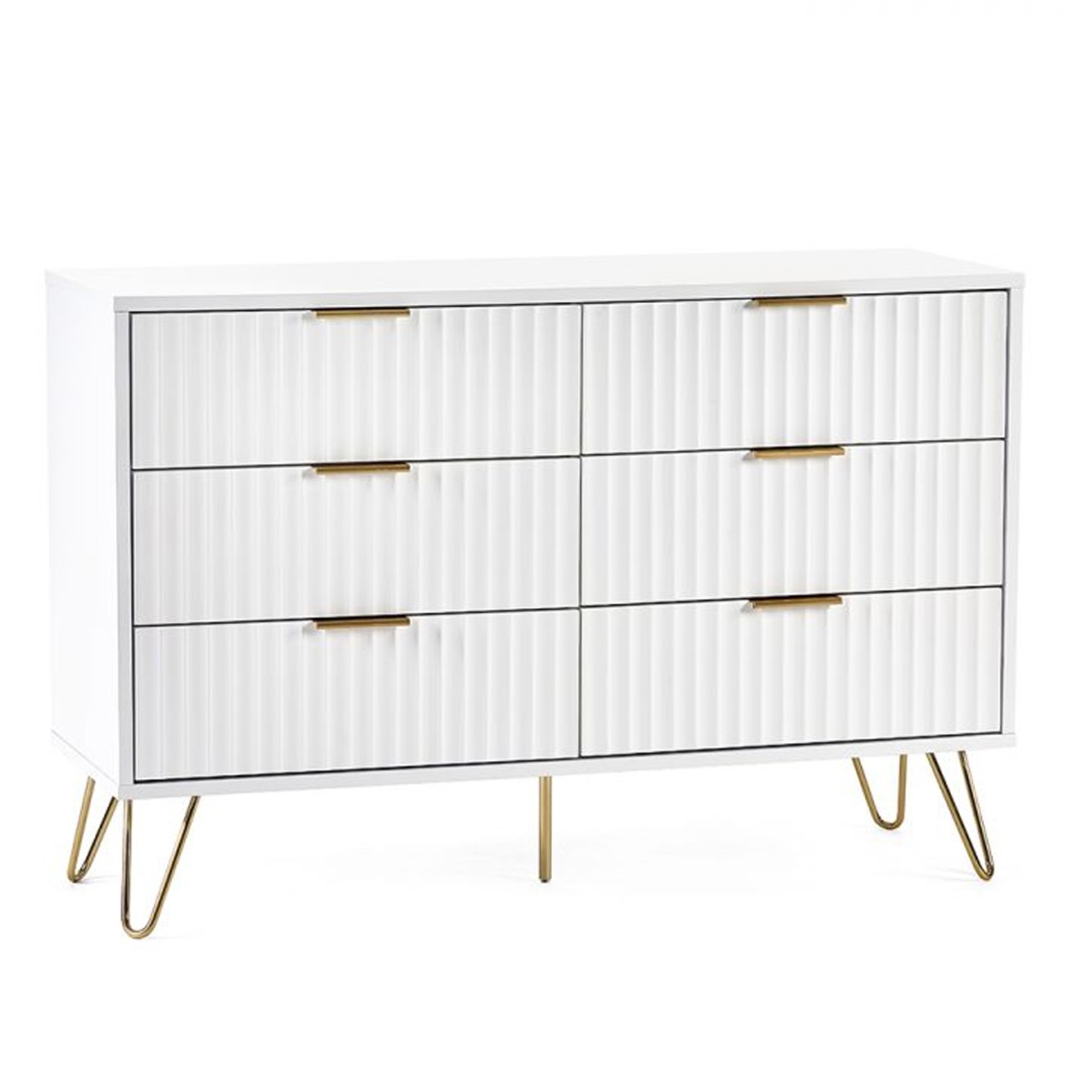 MORDEN White Chest of Drawers - Large-sized, 6 Drawers, Double
