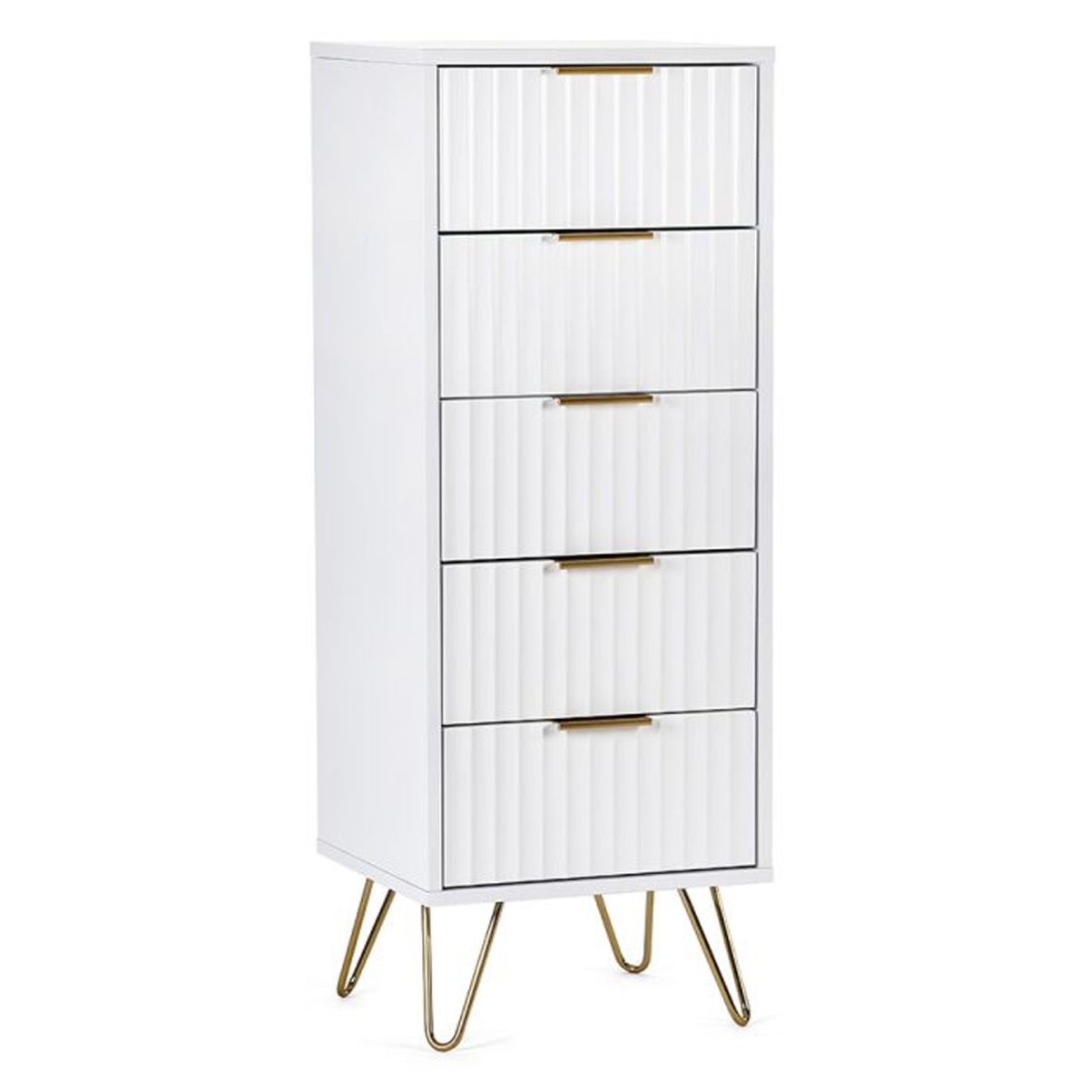 MORDEN White Chest of Drawers - Tallboy, Medium-sized, 5 Drawers