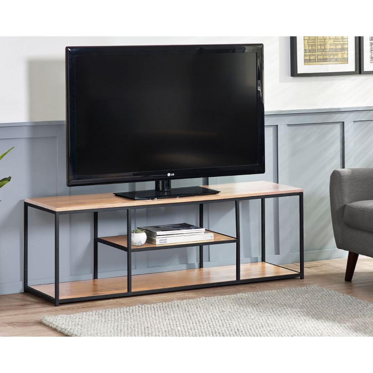 Tribeca Black Metal Frame TV Unit - Sonoma Oak