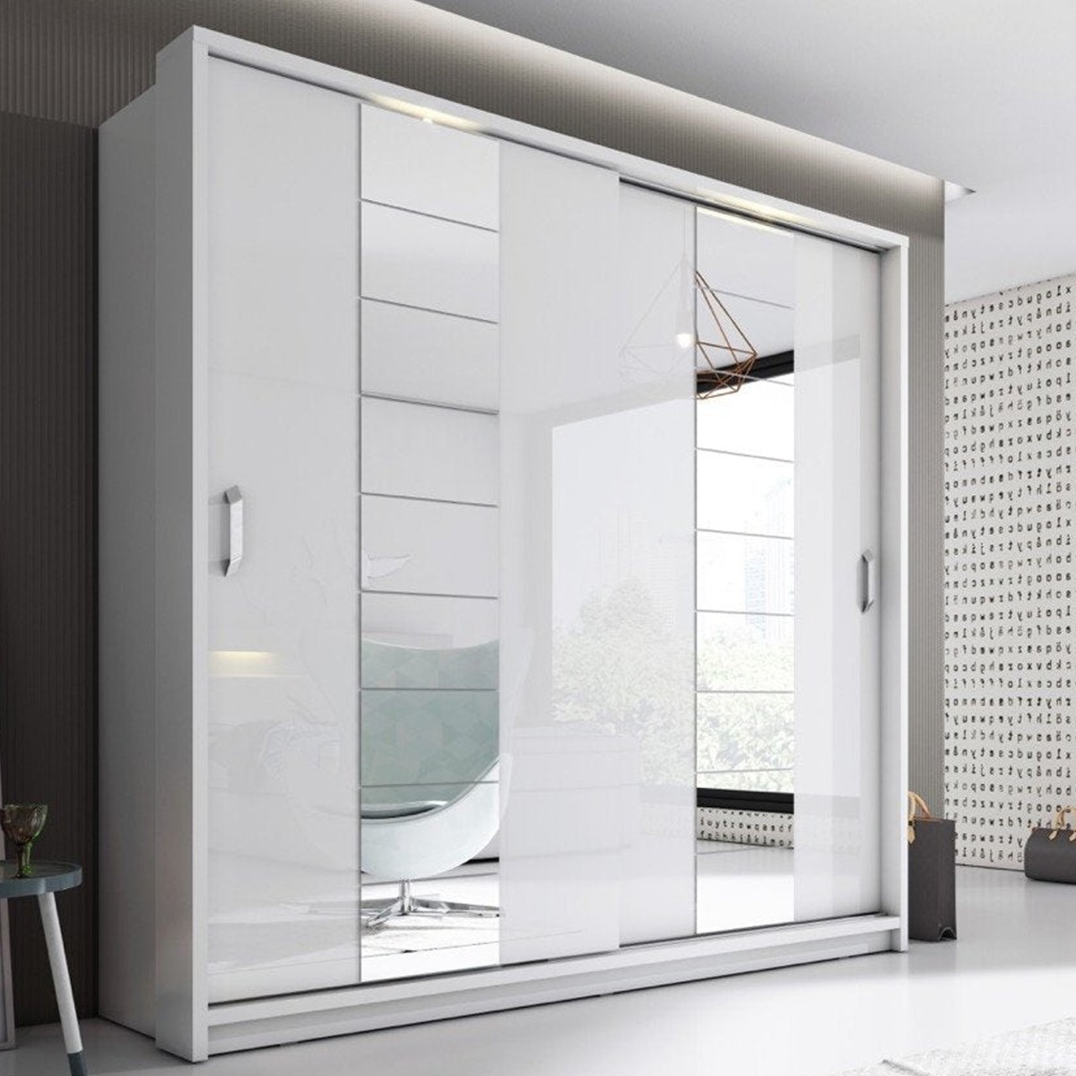 IRVINE 2 Door Mirrored Sliding Wardrobe White Matt - 220cm