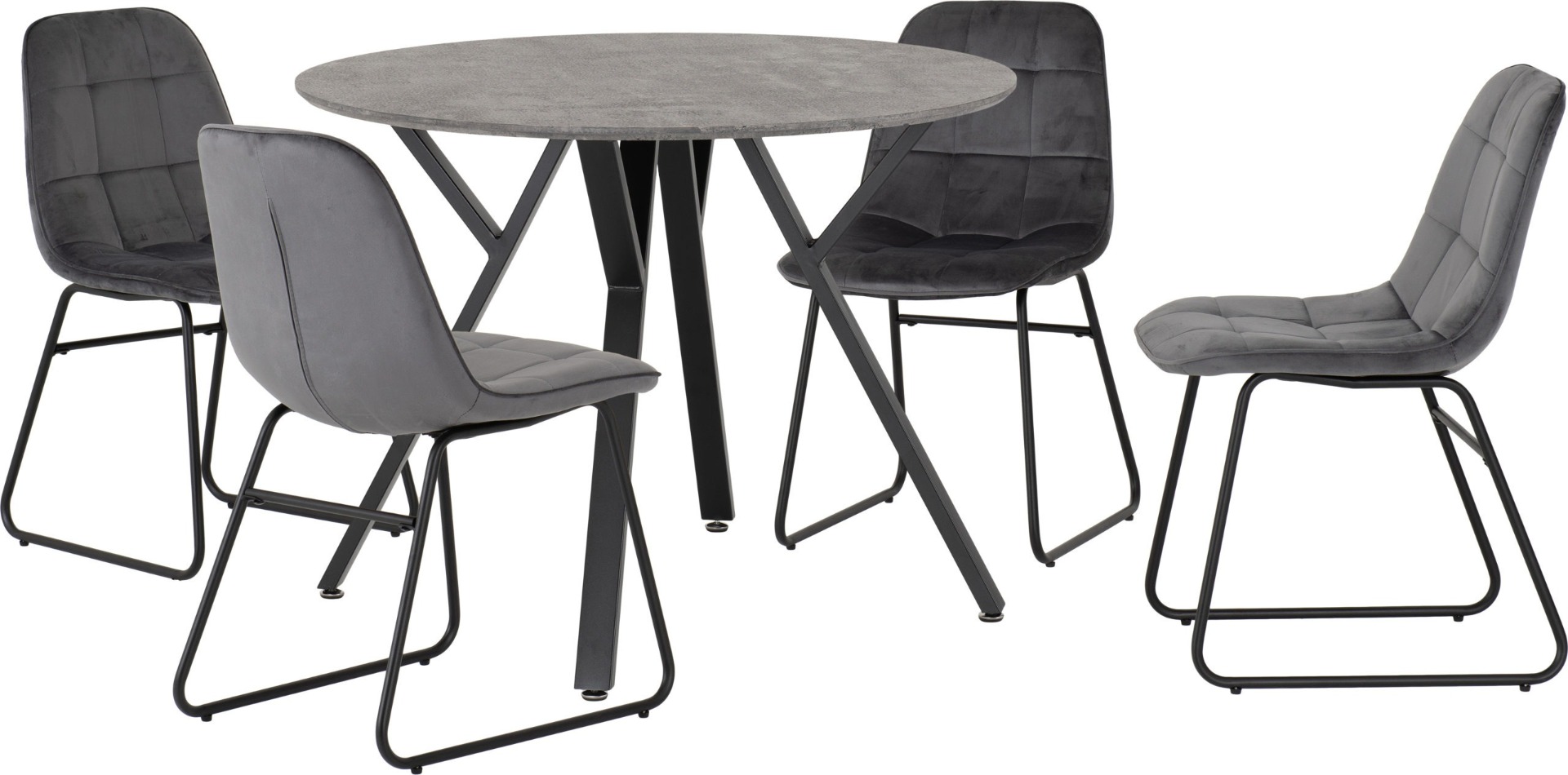 Athens Round Dining Set with Lukas Chairs - Concrete Effect Black Grey Velvet