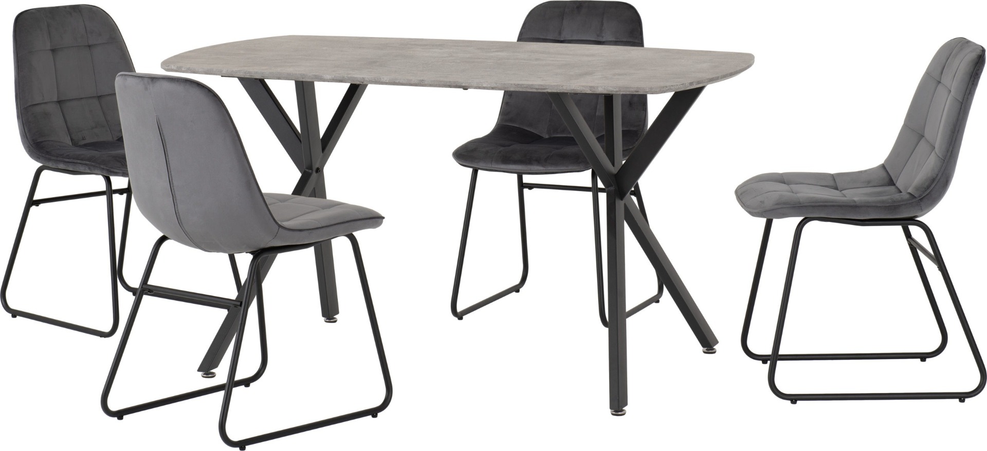 Athens Rectangular Dining Set with Lukas Chairs - Concrete Effect Black Grey Velvet