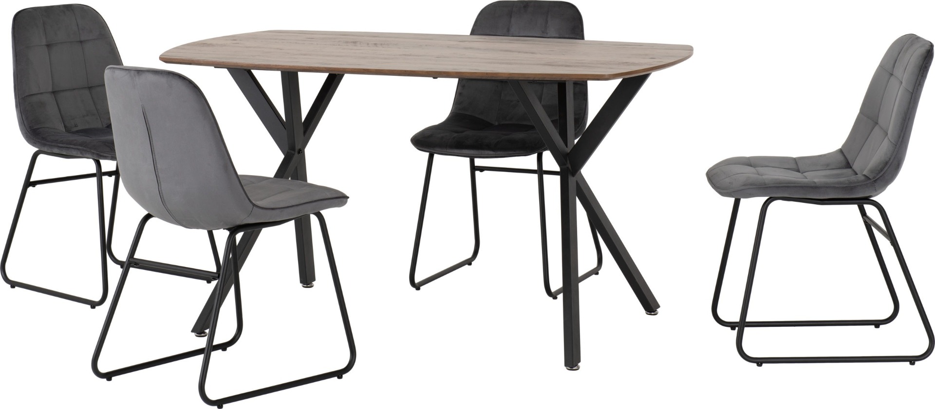 Athens Rectangular Dining Set with Lukas Chairs - Oak Effect Black Grey Velvet