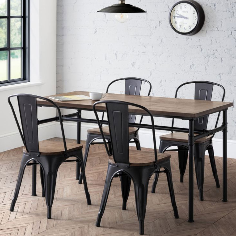 Carnegie Industrial Design Solid Elm Wood Dining Table - Black