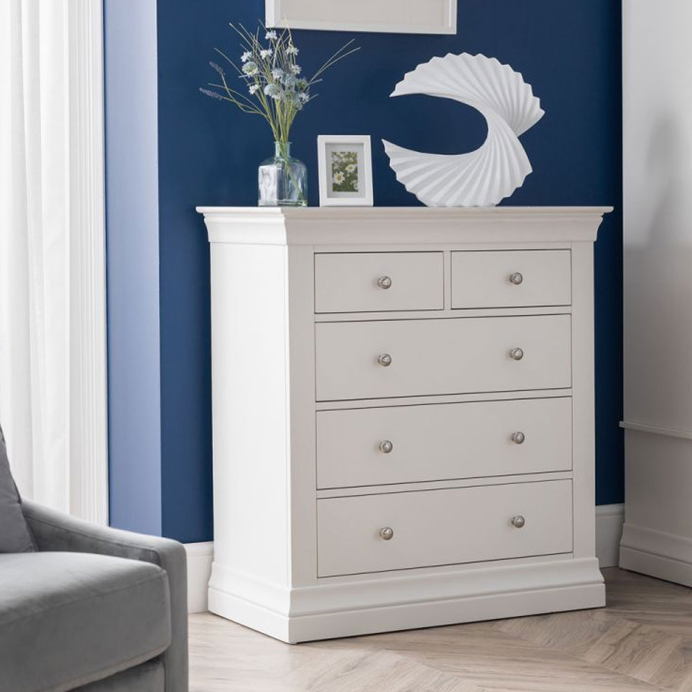 CASSIAN White Chest of Drawers - Medium-sized, 5 Drawers