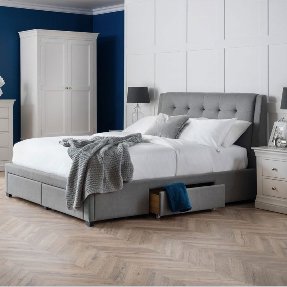 Fullerton Grey Linen Fabric Bed With 4 Drawer - Double