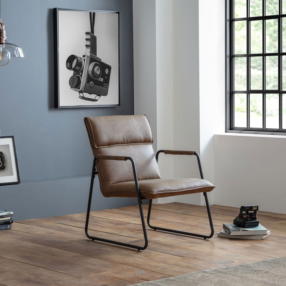 Gramercy Metal Frame Brown Faux Leather Armchair