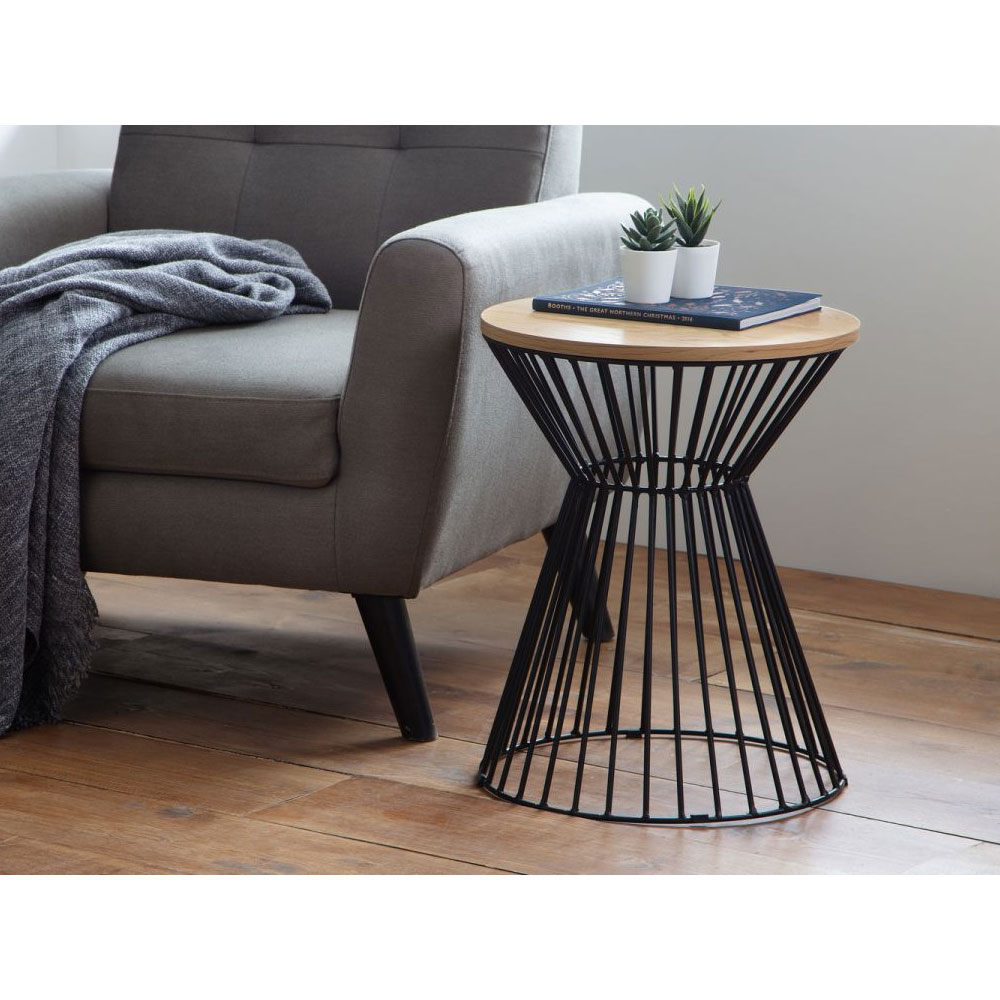 Jersey Round Metal Wire Lamp Table - Euro Oak