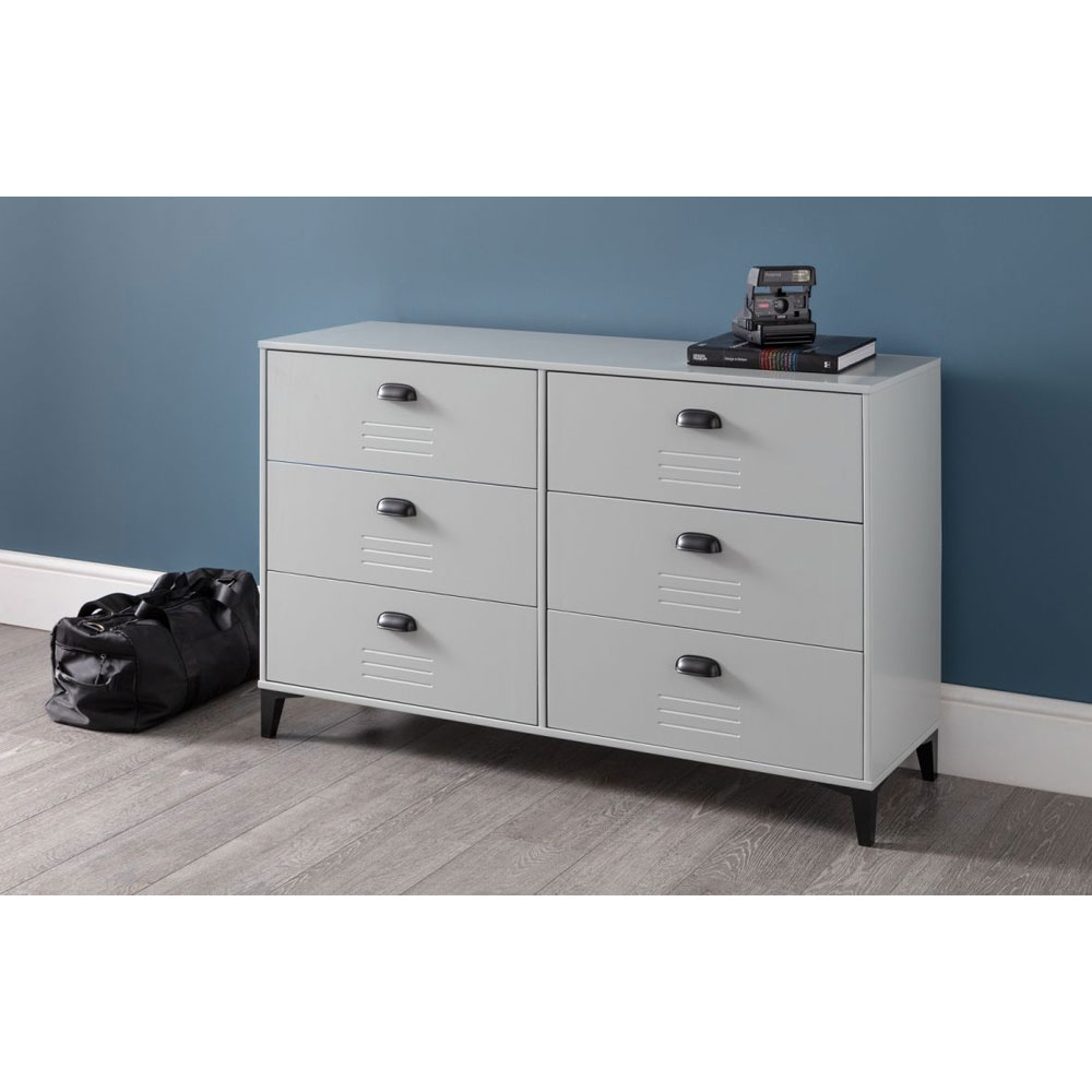 LANGLEY Grey Chest of Drawers - Large-sized, 6 Drawers, Double