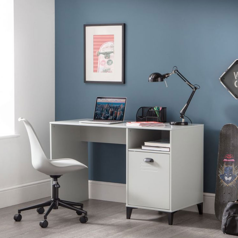 Lakers Locker Metal Effect Grey Lacquer Computer Desk - Grey