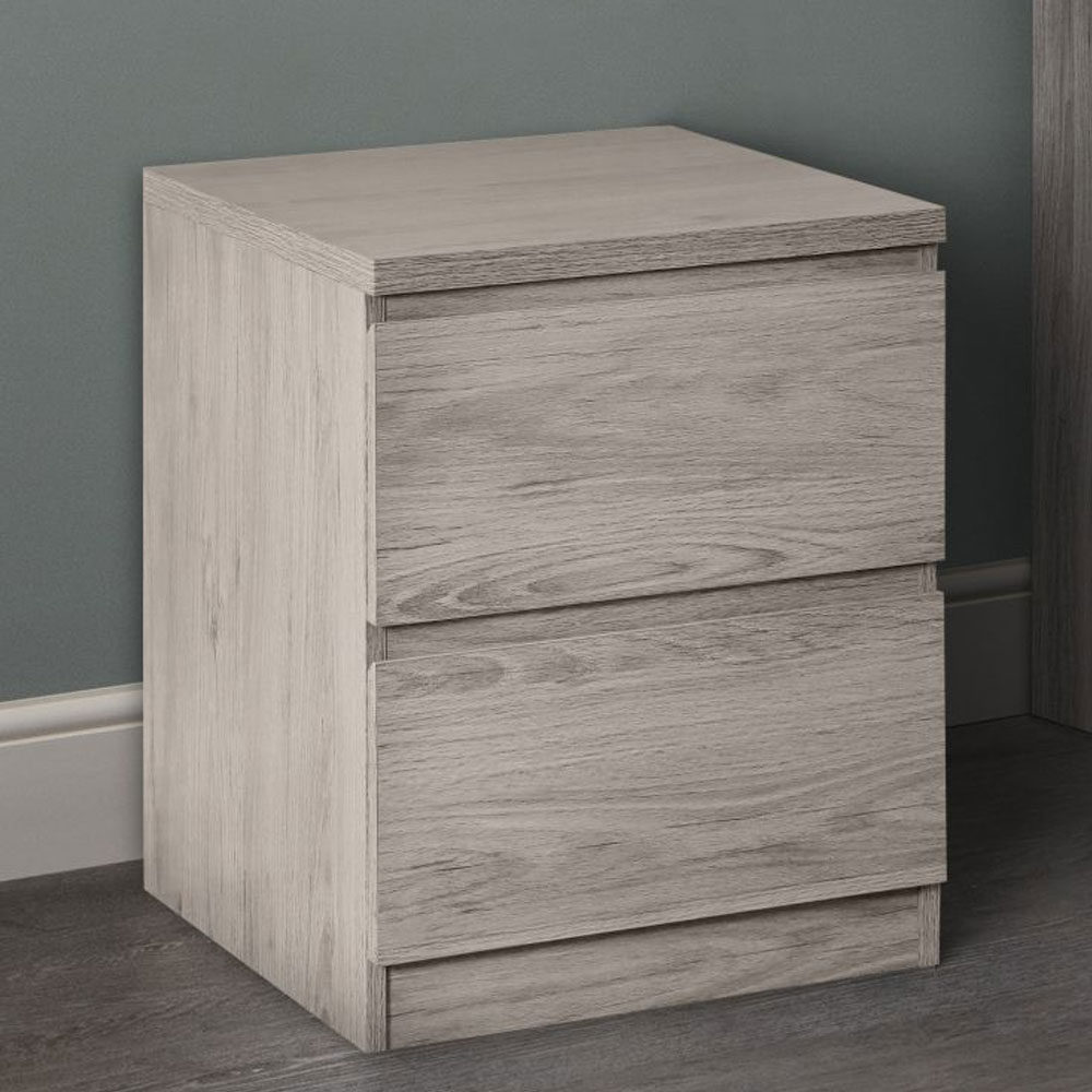 Bedside Table - JUPITER 2 Drawer Nightstand Grey Oak 45cm