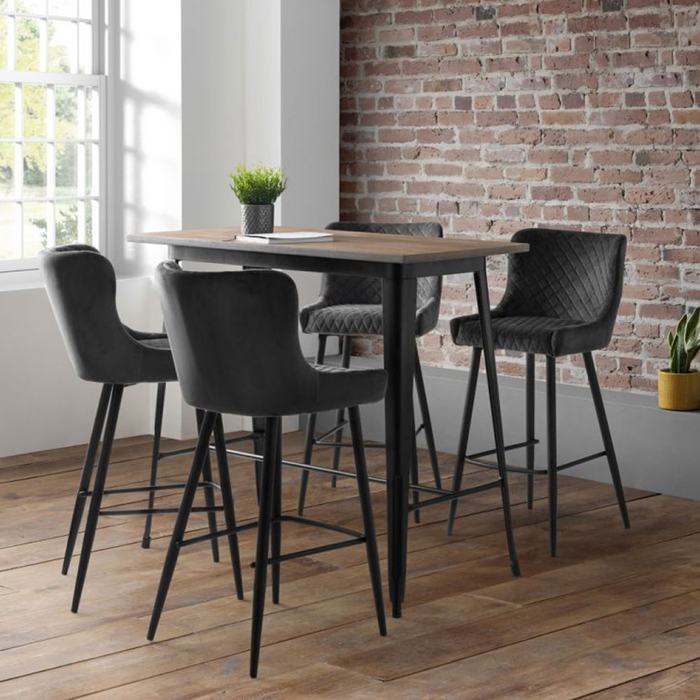 Luxe Upholstered Black Painted Legs Velvet Bar Stool - Grey