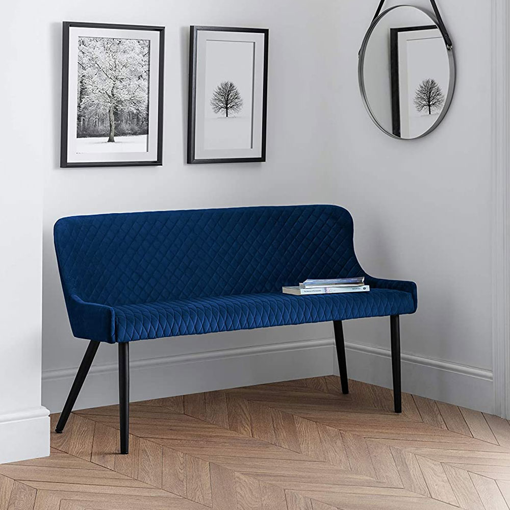 Luxe Classic Style High Back Velvet Bench - Blue